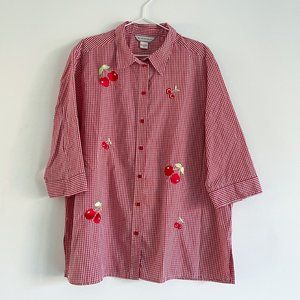 Vintage Allison Daley Oversize Red White Gingham Cherry Embroidery Sz 18 (XXL)